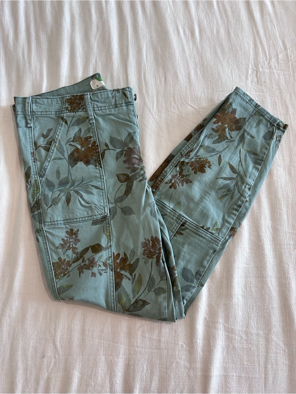 Anthropologie Sage Green Floral Utility Trousers